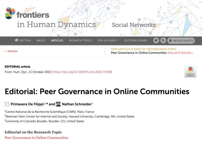 Peer Governance in Online Communities